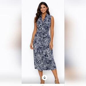 Talbots Black White Floral Midi Dress Sleeveless Belted Size SMALL